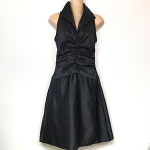 TADASHI BLACK SLEEVELESS SATIN FIT&FLARE DRESS S 6